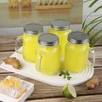 Magicsky Mason Jar Cups with Handles, Vintage 16 oz Glass Iced Coffee Cup with Bamboo Lids and Straws, Pint Drinking Jars Mug for Smoothie, Cold Drinks, Juice, Party Beverages, Set of 4