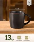 famiware Mercury Coffee Mugs 13 oz, Coffee Mugs Set of 6 with Handle, Cups for Latte, Hot Tea, Cappuccino, Mocha, Cocoa, Matte Black