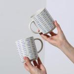 ALOFMO Coffee Mugs Set of 6, 17oz Ceramic Mugs with Handpainted Blue Gray Stripe Pattern, Modern Stackable Coffee Cups, Dishwasher and Microwave Safe Mugs for Home & Office