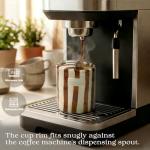 KOIMYSA Ceramic Coffee Mug with Half Lid, 12oz Handmade Retro Striped Travel Mug, Minimalist To Go Coffee Cup for Home Office, Reusable Pottery Tumbler, Brown