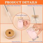 Magicsky Mason Jar Cups with Handles, Vintage 16 oz Glass Iced Coffee Cup with Bamboo Lids and Straws, Pint Drinking Jars Mug for Smoothie, Cold Drinks, Juice, Party Beverages, Set of 4