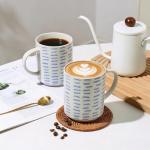 ALOFMO Coffee Mugs Set of 6, 17oz Ceramic Mugs with Handpainted Blue Gray Stripe Pattern, Modern Stackable Coffee Cups, Dishwasher and Microwave Safe Mugs for Home & Office