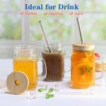 Magicsky Mason Jar Cups with Handles, Vintage 16 oz Glass Iced Coffee Cup with Bamboo Lids and Straws, Pint Drinking Jars Mug for Smoothie, Cold Drinks, Juice, Party Beverages, Set of 4