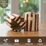 KOIMYSA Ceramic Coffee Mug with Half Lid, 12oz Handmade Retro Striped Travel Mug, Minimalist To Go Coffee Cup for Home Office, Reusable Pottery Tumbler, Brown