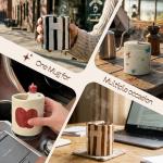 KOIMYSA Ceramic Coffee Mug with Half Lid, 12oz Handmade Retro Striped Travel Mug, Minimalist To Go Coffee Cup for Home Office, Reusable Pottery Tumbler, Brown