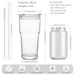 INSETLAN 20oz Clear Glass Cup with Lid and Glass Straw, Set of 2 Thickened Glass Coffee Tumblers, Drinking Glasses with Straw for Smoothie, Tea, Milk, Whiskey, Water and More – Elegant & Durable