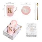 Letter K Personalized Initial Mugs with Flower, Letter K Personalized Novelty Coffee Mug, Novelty Letter Coffee Mugs for Women, Bridal Shower Gifts, Women's Initials Gifts Coffee Mug 14 Ounce Pink