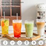 INSETLAN 20oz Clear Glass Cup with Lid and Glass Straw, Set of 2 Thickened Glass Coffee Tumblers, Drinking Glasses with Straw for Smoothie, Tea, Milk, Whiskey, Water and More – Elegant & Durable