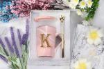 Letter K Personalized Initial Mugs with Flower, Letter K Personalized Novelty Coffee Mug, Novelty Letter Coffee Mugs for Women, Bridal Shower Gifts, Women's Initials Gifts Coffee Mug 14 Ounce Pink