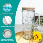 ANOTION Glass Cups with Lids and Straws - 24oz Tumbler with Handle Coffee Cups Glass Straws Glasses Mason Jar Cups Drinking Set Kitchen Essentials Coffee Bar Accessories House Warming Gifts New Home
