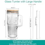 ANOTION Glass Cups with Lids and Straws - 24oz Tumbler with Handle Coffee Cups Glass Straws Glasses Mason Jar Cups Drinking Set Kitchen Essentials Coffee Bar Accessories House Warming Gifts New Home