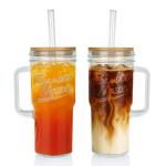 ANOTION Glass Cups with Lids and Straws - 24oz Tumbler with Handle Coffee Cups Glass Straws Glasses Mason Jar Cups Drinking Set Kitchen Essentials Coffee Bar Accessories House Warming Gifts New Home