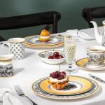 Villeroy & Boch Audun Promenade Coffee Mug, Premium Porcelain, Made in Germany, 10 oz Capacity, White/Gray/Yellow