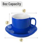 BTaT- Stackable Coffee Cups with Saucers, Set of 6, 8 Ounce, Navy Blue, Porcelain Cappuccino Cups for Coffee Drinks, Cappuccino, Latte, Espresso, Americano and Tea, Microwave & Dishwasher Safe