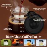 Luyyholara 16 Oz Glass Coffee Pot Mug with Spill Proof Lid, Heatproof Clear Cup for Travel & Office, Gift for Coffee Lovers (1 Pack)