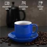 BTaT- Stackable Coffee Cups with Saucers, Set of 6, 8 Ounce, Navy Blue, Porcelain Cappuccino Cups for Coffee Drinks, Cappuccino, Latte, Espresso, Americano and Tea, Microwave & Dishwasher Safe