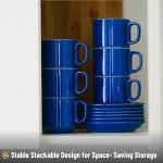 BTaT- Stackable Coffee Cups with Saucers, Set of 6, 8 Ounce, Navy Blue, Porcelain Cappuccino Cups for Coffee Drinks, Cappuccino, Latte, Espresso, Americano and Tea, Microwave & Dishwasher Safe