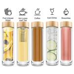 COMI Tea Bottle, 14 oz, Borosilicate Glass, Double Wall, Infuser & Strainer, Bamboo Lid, 400ml
