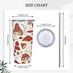 Kaireno Mushroom Tumbler Field Plants Leaf Stainless Steel Insulated Tumblers with Lid Straw Reusable Mushrooms Coffee Travel Mug Drinking Water Wine Cups Birthday Gifts for Women 20 Oz