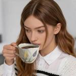 STAWGRNY Handmade Ceramic Coffee Mug 6.5 oz Small Coffee Mug Cute Floral Mug Tea Cup Espresso Mug Aesthetic Mug Cute Coffee Cup Gift for Women (Yellow and Purple Flowers)