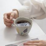 STAWGRNY Handmade Ceramic Coffee Mug 6.5 oz Small Coffee Mug Cute Floral Mug Tea Cup Espresso Mug Aesthetic Mug Cute Coffee Cup Gift for Women (Yellow and Purple Flowers)