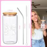 Personalized Gifts for Women, Monogrammed Glass Cups with Lids and Straws, Customized Gifts for Women, Cute Design Initial Iced Coffee glasses, Custom Letter Mug, Birthday Bridesmaid,G