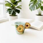 FORLONG 4-Piece 3D Hand-Painted Ceramic Espresso Coffee Mug Set, Novelty Floral & Art Design Tea Cups, Iris, Starry Night, Sunflower, Cherry Blossom Decorative Mugs for Home Kitchen, Gift for Women