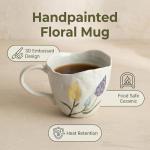 STAWGRNY Handmade Ceramic Coffee Mug 6.5 oz Small Coffee Mug Cute Floral Mug Tea Cup Espresso Mug Aesthetic Mug Cute Coffee Cup Gift for Women (Yellow and Purple Flowers)
