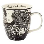 Karma Gifts 14 oz Black and White Boho Mug Rooster - Cute Coffee and Tea Mug - Ceramic Coffee Mugs for Women and Men