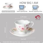 PRECITIME Porcelain Demitasse Set of 6 (12-Piece) - 2.5oz Espresso Cups & Saucers with Romantic Pink Floral Pattern, Dishwasher & Microwave Safe