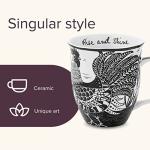Karma Gifts 14 oz Black and White Boho Mug Rooster - Cute Coffee and Tea Mug - Ceramic Coffee Mugs for Women and Men