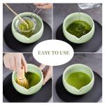 YIBO Matcha Whisk Set, Matcha Kit Bamboo Whisk and Ceramic Bowl with Spout & Measuring Spoon & Cup, Japanese Ceremony Matcha Tea Making Tools Green