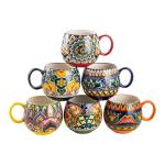 Henten Home Ceramic Coffee Mug Set of 6, 20 oz Colorful Coffee Cup with Handle, Boho Porcelian Mug for Cappuccino, Latte, Tea, Hot Chocolate, Cocoa, Microwave & Dishwasher Safe