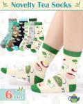 Halfchet 6 Pairs Tea Lover Socks for Women Novelty Cotton Crew Socks Tea Gift for Book Lovers Calm Lifestyle Birthday Favors