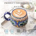 Henten Home Ceramic Coffee Mug Set of 6, 20 oz Colorful Coffee Cup with Handle, Boho Porcelian Mug for Cappuccino, Latte, Tea, Hot Chocolate, Cocoa, Microwave & Dishwasher Safe