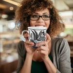 Karma Gifts 14 oz Black and White Boho Mug Rooster - Cute Coffee and Tea Mug - Ceramic Coffee Mugs for Women and Men