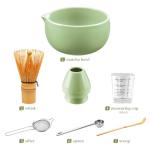 YIBO Matcha Whisk Set, Matcha Kit Bamboo Whisk and Ceramic Bowl with Spout & Measuring Spoon & Cup, Japanese Ceremony Matcha Tea Making Tools Green