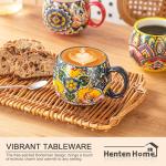 Henten Home Ceramic Coffee Mug Set of 6, 20 oz Colorful Coffee Cup with Handle, Boho Porcelian Mug for Cappuccino, Latte, Tea, Hot Chocolate, Cocoa, Microwave & Dishwasher Safe