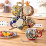 Henten Home Ceramic Coffee Mug Set of 6, 20 oz Colorful Coffee Cup with Handle, Boho Porcelian Mug for Cappuccino, Latte, Tea, Hot Chocolate, Cocoa, Microwave & Dishwasher Safe