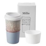 GIROFLIER Ceramic Travel Mug with Lid (12 oz) – Aesthetic Coffee Cup for Women & Men, Modern Minimalist Travel Mug, Microwave & Dishwasher Safe, Fits Car Cup Holder (Whispy Blue)