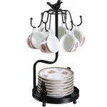 Evolkult Coffee Mug Tree, Coffee Cup Holder for Countertop with 6 Hooks, Tea Cup Holder with Small Storage Area Metal Mug Rack Display for Counter Top Kitchen Organizer,Black