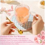 Personalized Gifts for Women Flower Double Wall Cute Novelty Monogrammed Glass Coffee Mug Tea Cup with Spoon Customized Wedding Favors Unique Christmas Birthday Gifts for Bride Wife Friends Sisters(L)