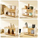 BeeCoAoo 2-Tier Coffee Station Organizer, Acrylic & Pine Wood Mug Holder for Coffee Bar & Matcha Station, Easy-to-Clean Countertop Shelf, Modern Minimalist Design