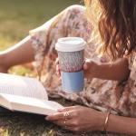 GIROFLIER Ceramic Travel Mug with Lid (12 oz) – Aesthetic Coffee Cup for Women & Men, Modern Minimalist Travel Mug, Microwave & Dishwasher Safe, Fits Car Cup Holder (Whispy Blue)