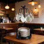 Evolkult Coffee Mug Tree, Coffee Cup Holder for Countertop with 6 Hooks, Tea Cup Holder with Small Storage Area Metal Mug Rack Display for Counter Top Kitchen Organizer,Black