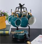 Evolkult Coffee Mug Tree, Coffee Cup Holder for Countertop with 6 Hooks, Tea Cup Holder with Small Storage Area Metal Mug Rack Display for Counter Top Kitchen Organizer,Black