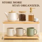 BeeCoAoo 2-Tier Coffee Station Organizer, Acrylic & Pine Wood Mug Holder for Coffee Bar & Matcha Station, Easy-to-Clean Countertop Shelf, Modern Minimalist Design