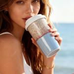 GIROFLIER Ceramic Travel Mug with Lid (12 oz) – Aesthetic Coffee Cup for Women & Men, Modern Minimalist Travel Mug, Microwave & Dishwasher Safe, Fits Car Cup Holder (Whispy Blue)