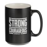 Christian Art Gifts Large Ceramic Inspirational Scripture Coffee & Tea Mug for Men: Strong & Courageous Bible Verse, Glossed Lion Non-toxic Lead-free Cup, Microwave/Dishwasher Safe, Black/Gray, 14 oz.
