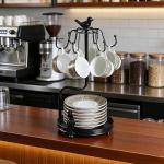 Evolkult Coffee Mug Tree, Coffee Cup Holder for Countertop with 6 Hooks, Tea Cup Holder with Small Storage Area Metal Mug Rack Display for Counter Top Kitchen Organizer,Black